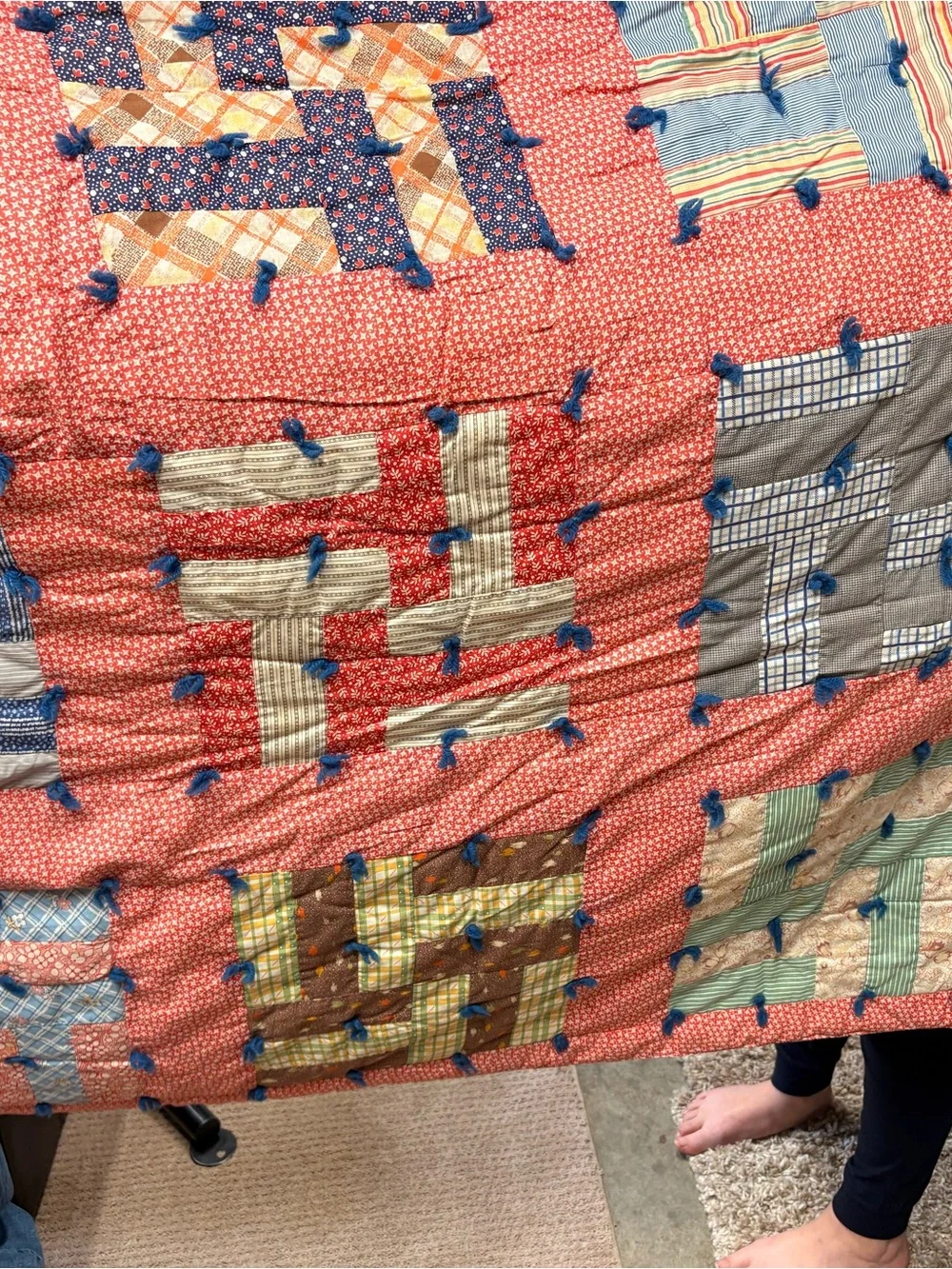 Patchwork Coral Vintage-Inspired Quilt - Coral Multi-Block Design